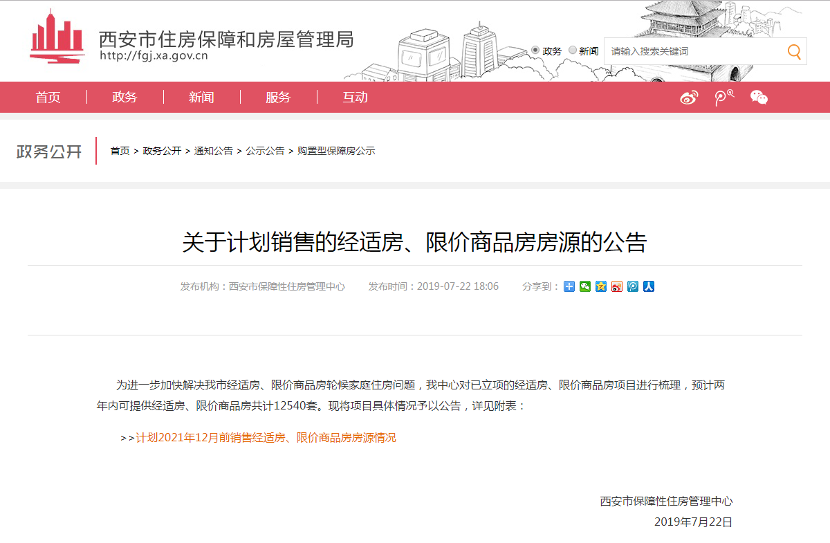 西安市預計兩年內提供12540套經(jīng)適房、限價(jià)房